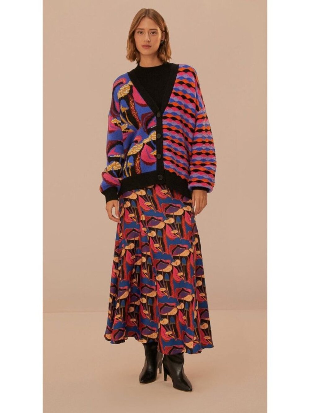 Farm Rio Wild Mushrooms Black Maxi Skirt Size XXS Psychedelic